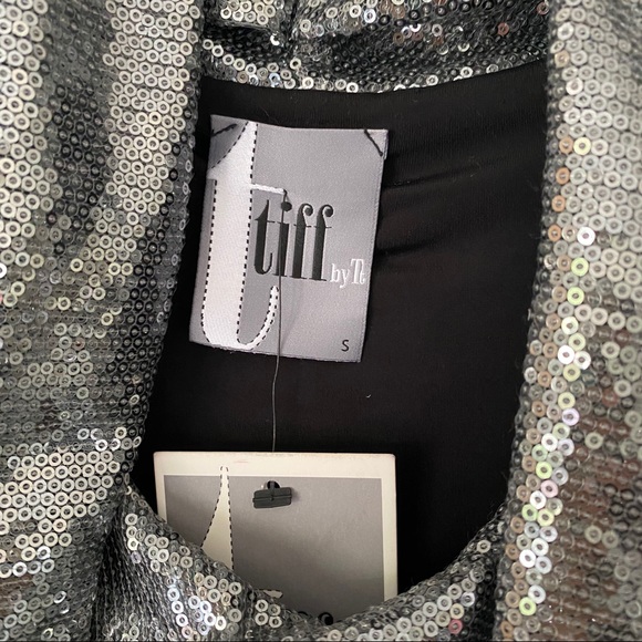 Silver Black Silk Sequin Drape Dress - Picture 4 of 4